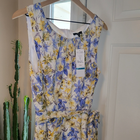 NWT R & K Blue Watercolor Floral Sleeveless Spring/Summer Dress, Size 16 - Picture 4 of 11